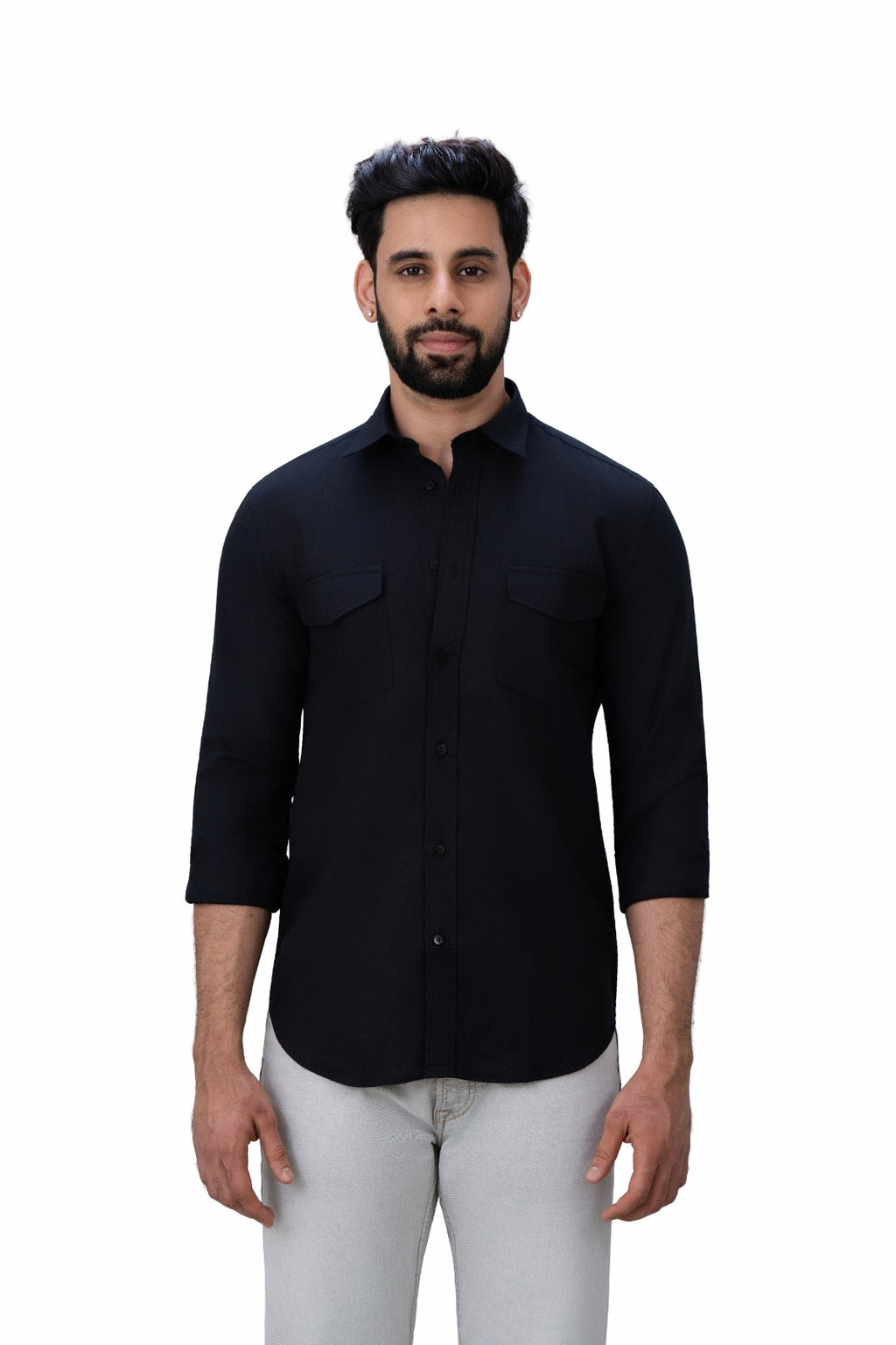 Classic Double Pocket Black Shirt - Front View