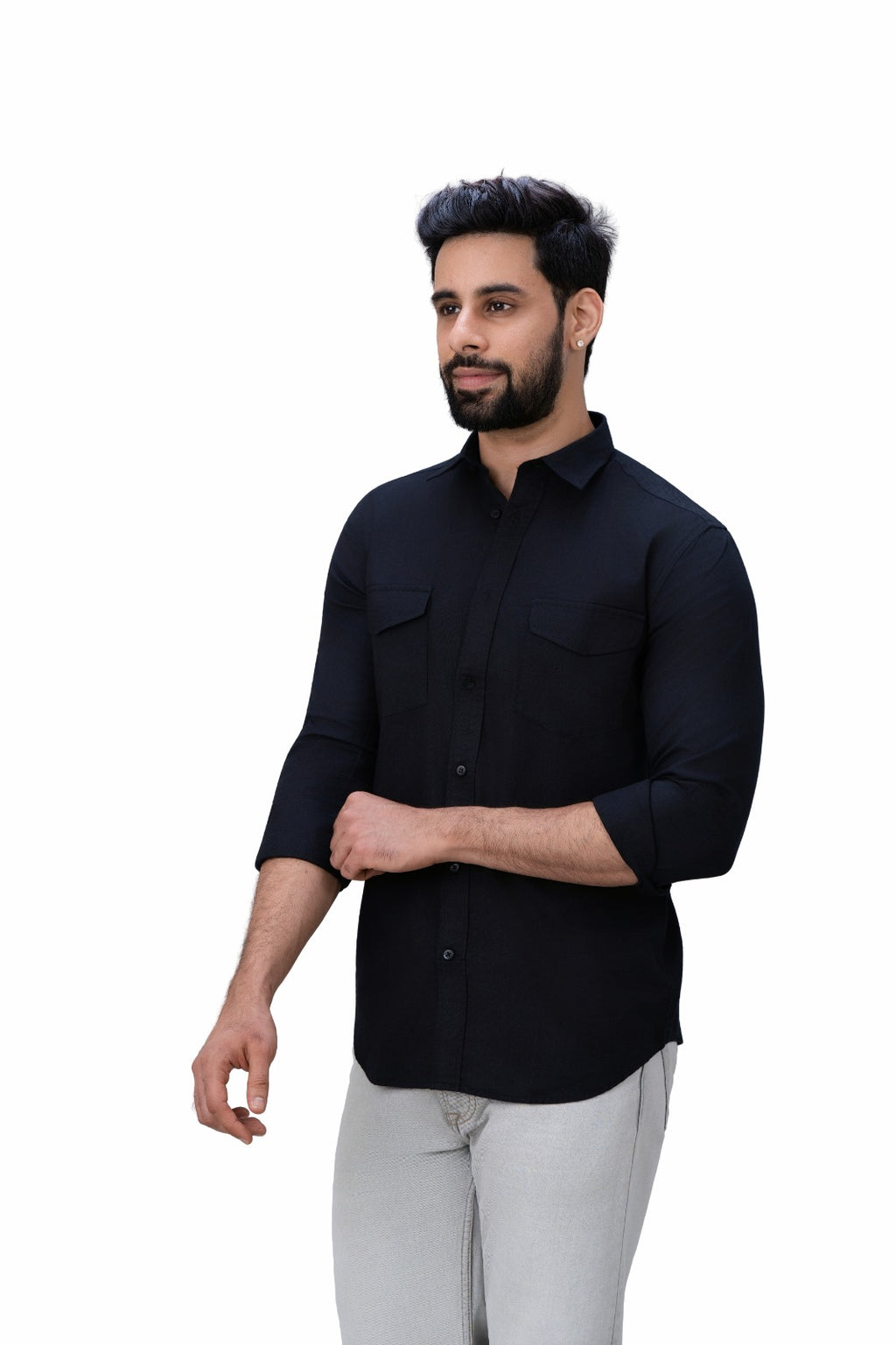 Classic Double Pocket Black Shirt - Side View