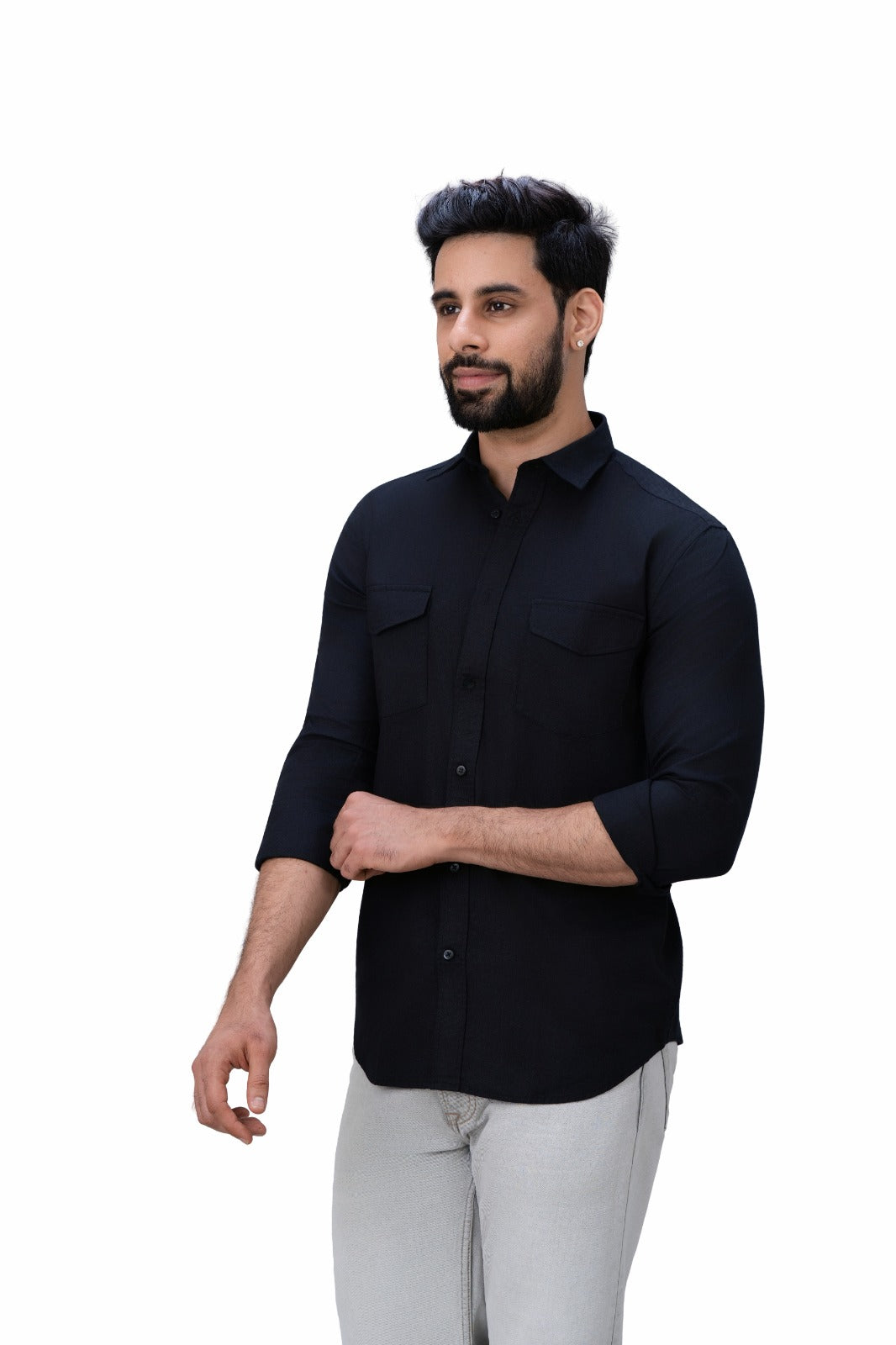 Classic Double Pocket Black Shirt - Side View
