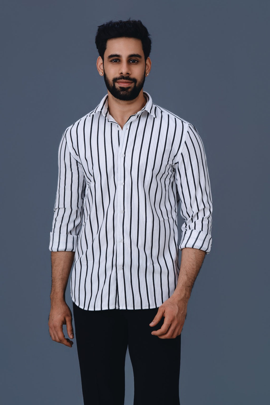 Men's Striped Casual Shirt - Front View
