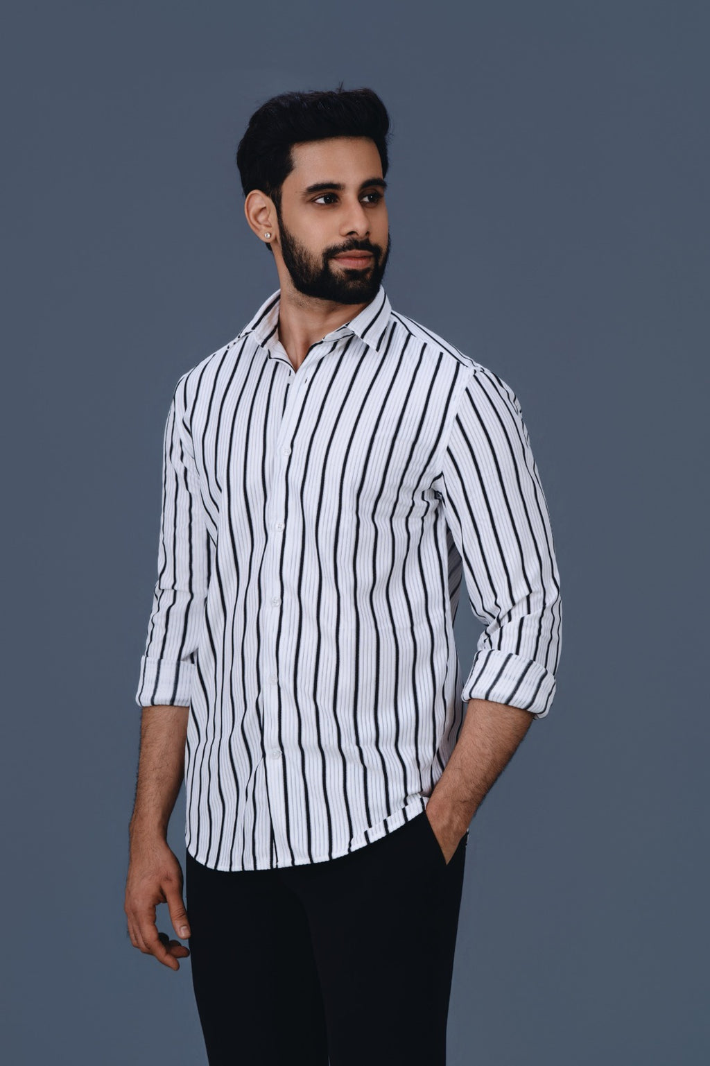 Men's Striped Casual Shirt - Side Angle View