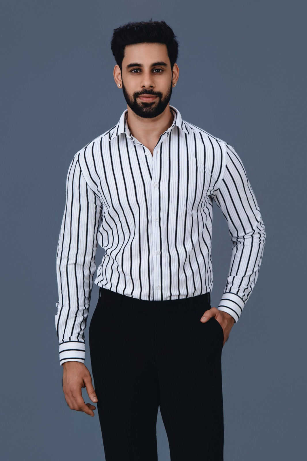 Men's Striped Casual Shirt - Front Close View