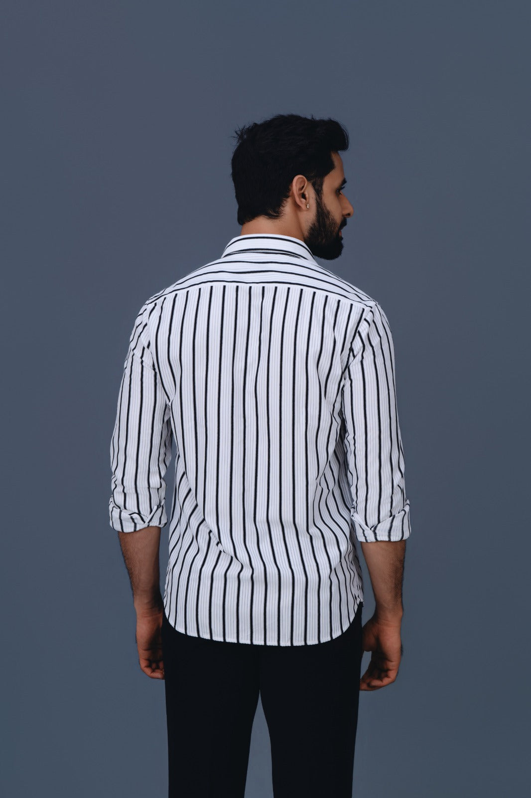 Men's Striped Casual Shirt - Back View