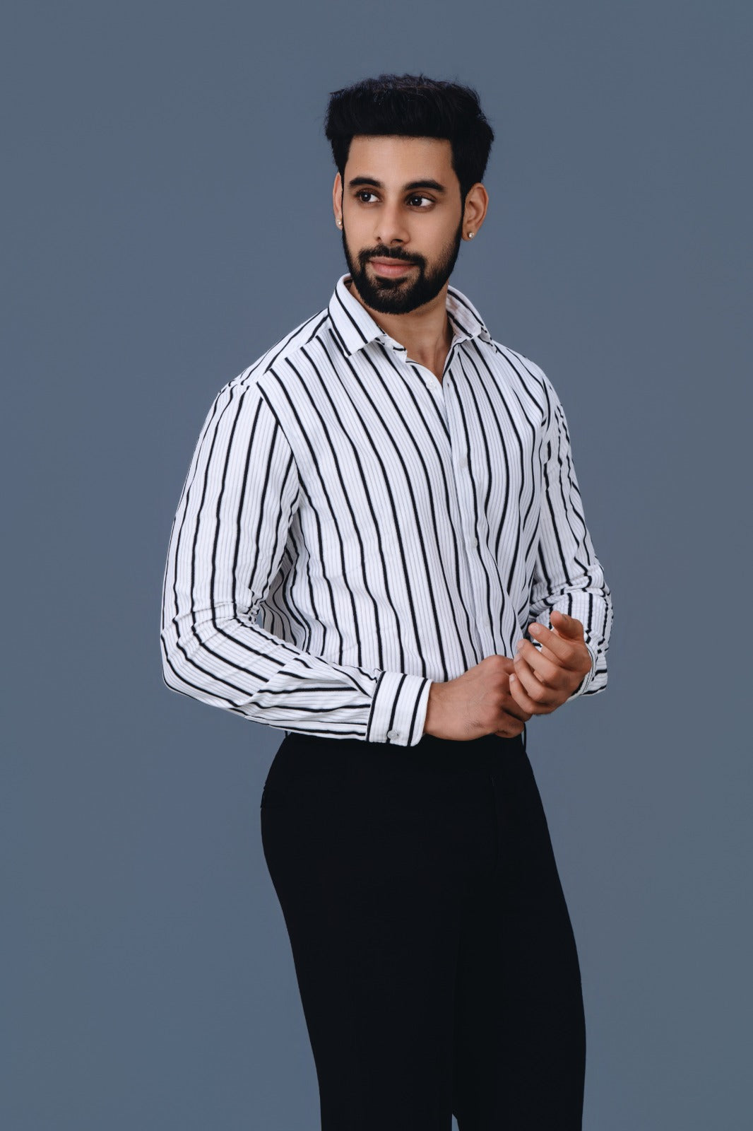 Men's Striped Casual Shirt - Side View