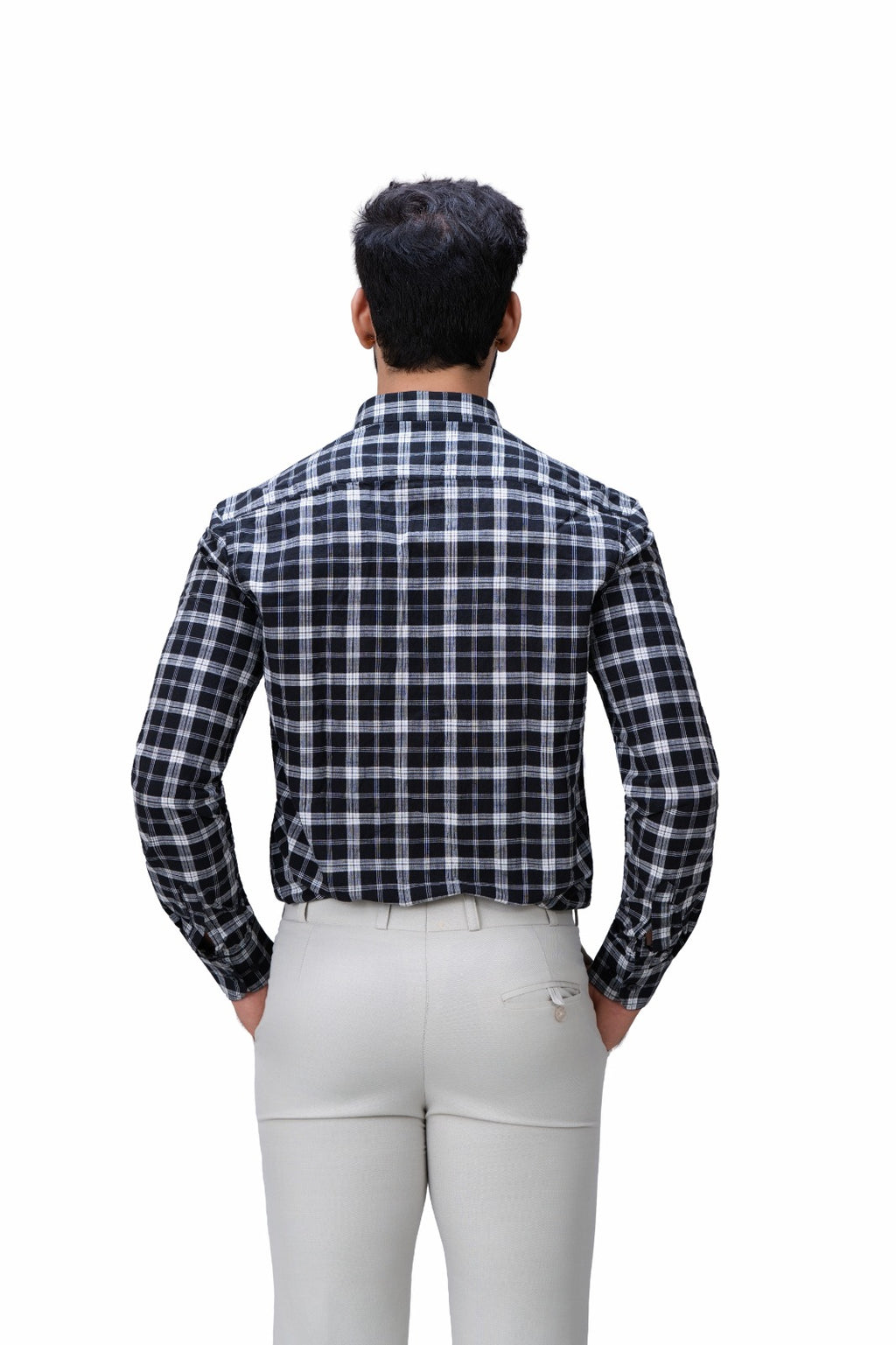 Men's Black & White Checked Shirt - Back View
