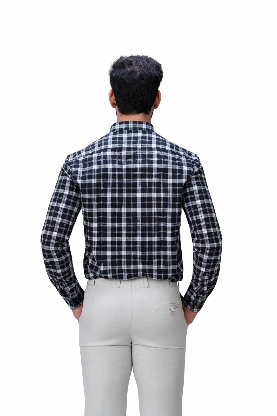 Men's Black & White Checked Shirt - Back View