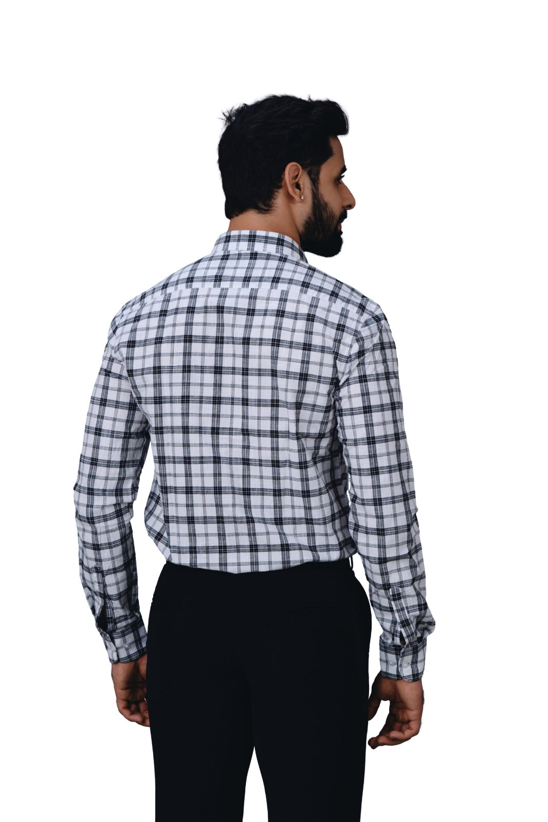Men's White & Black Checked Shirt - Back View